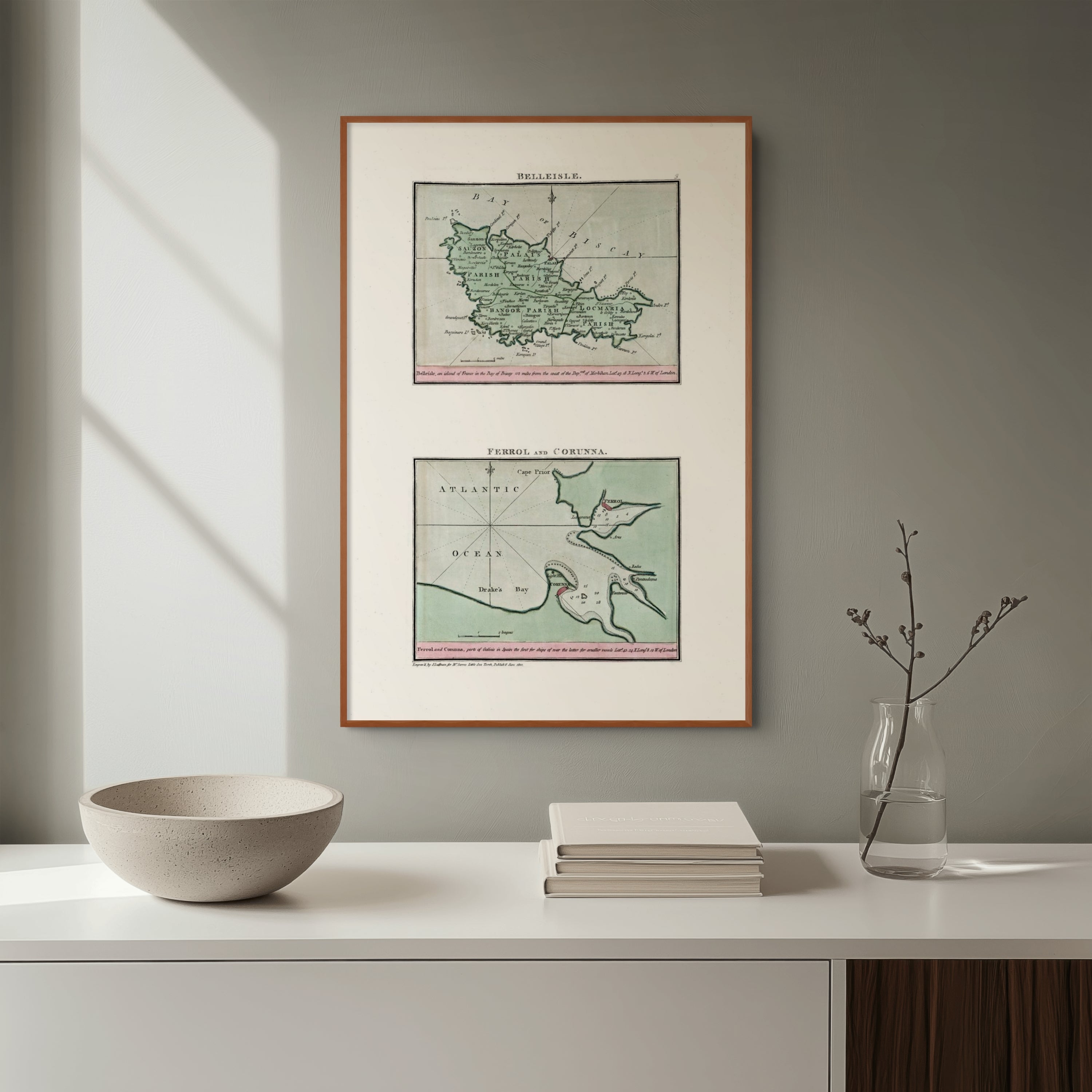 Seekarten-Atlas | Belleisle | Ferrol | A Coruña | Karte von 1801 | Giclée Druck