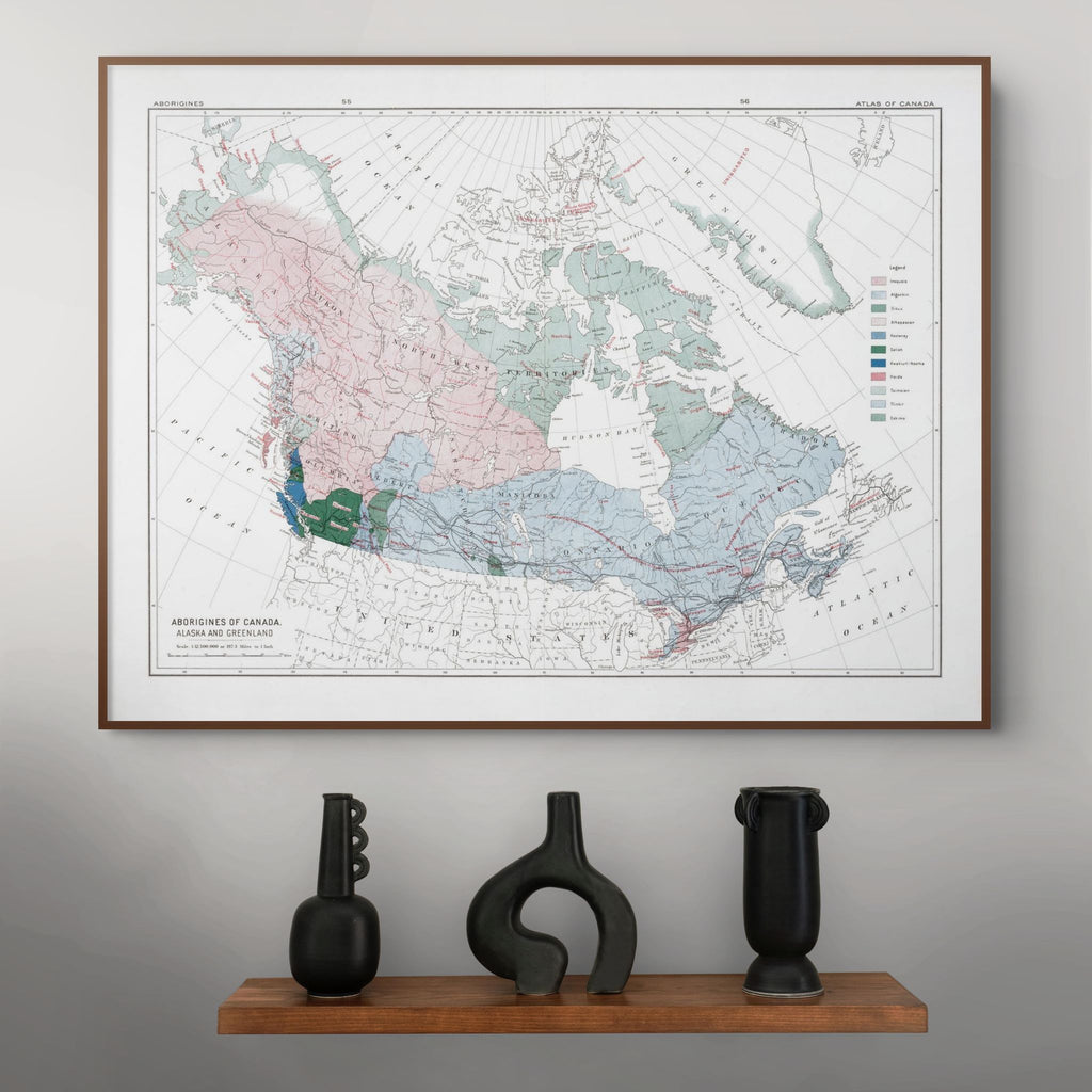 Ureinwohner Nordamerikas | Alaska | Grönland | Kanada | 1915 | Vintage Map