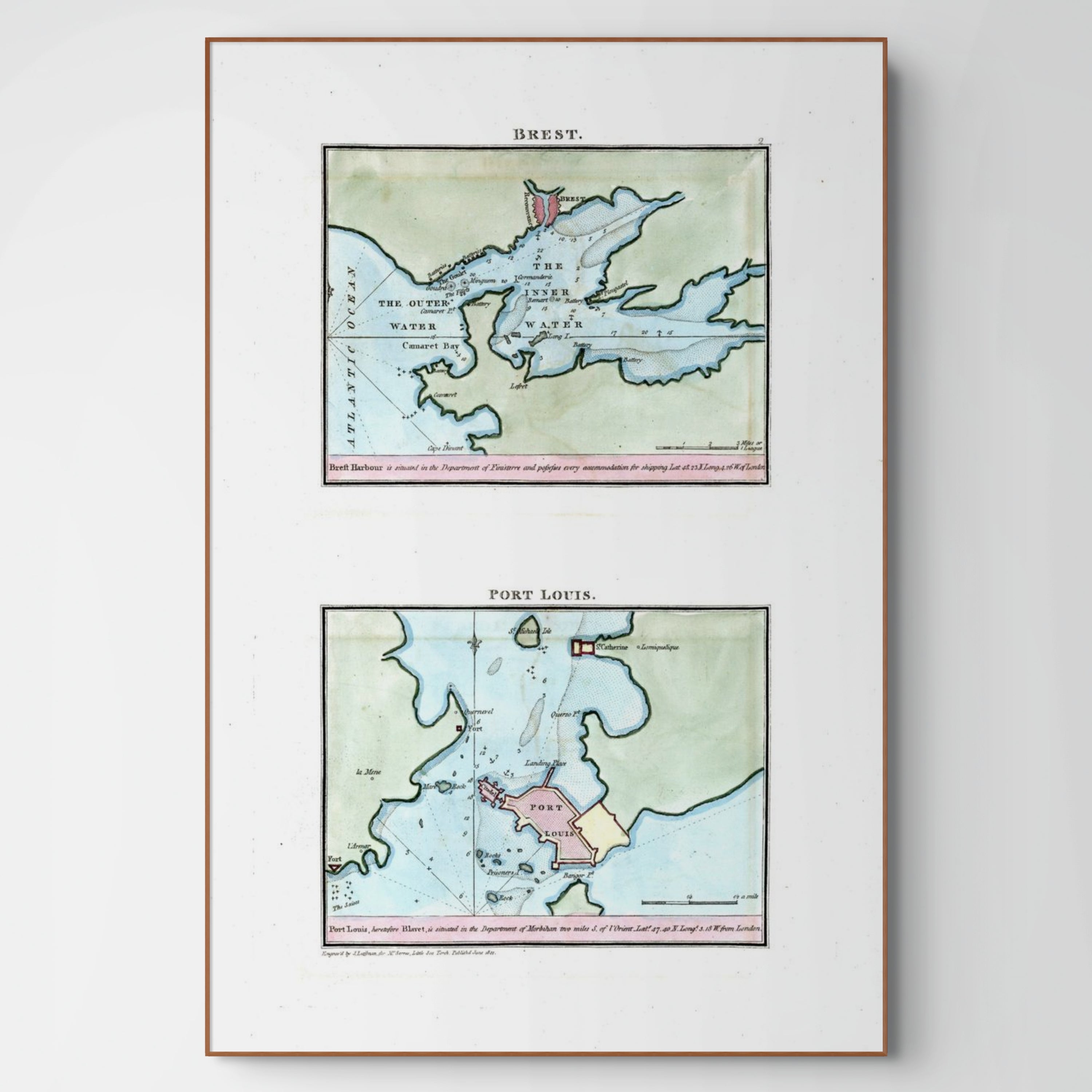 Seekarten-Atlas | Dieppe | Le Havre | Karte von 1801 | Giclée Druck