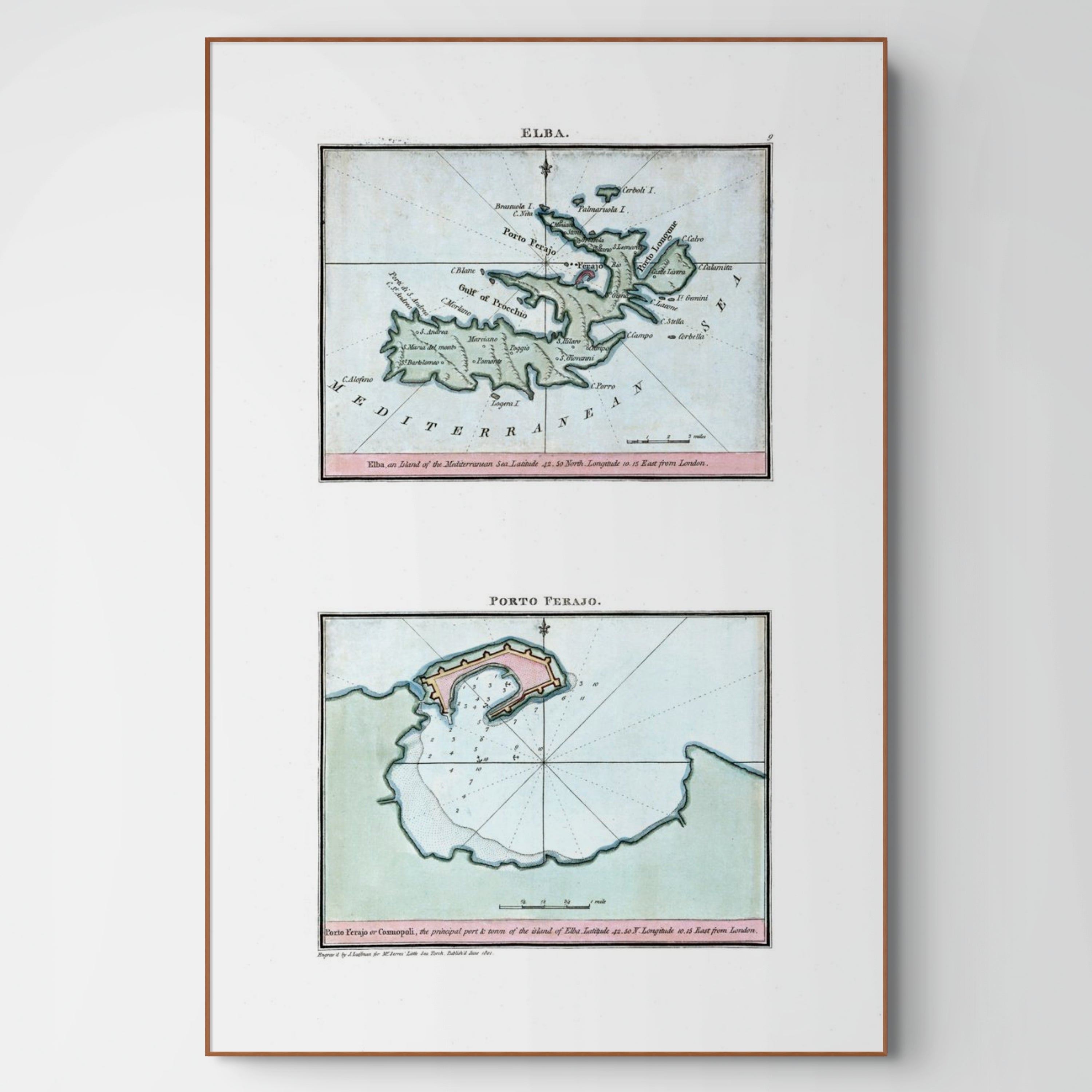Seekarten-Atlas | Elba | Porto Ferraio | Karte von 1801 | Giclée Druck