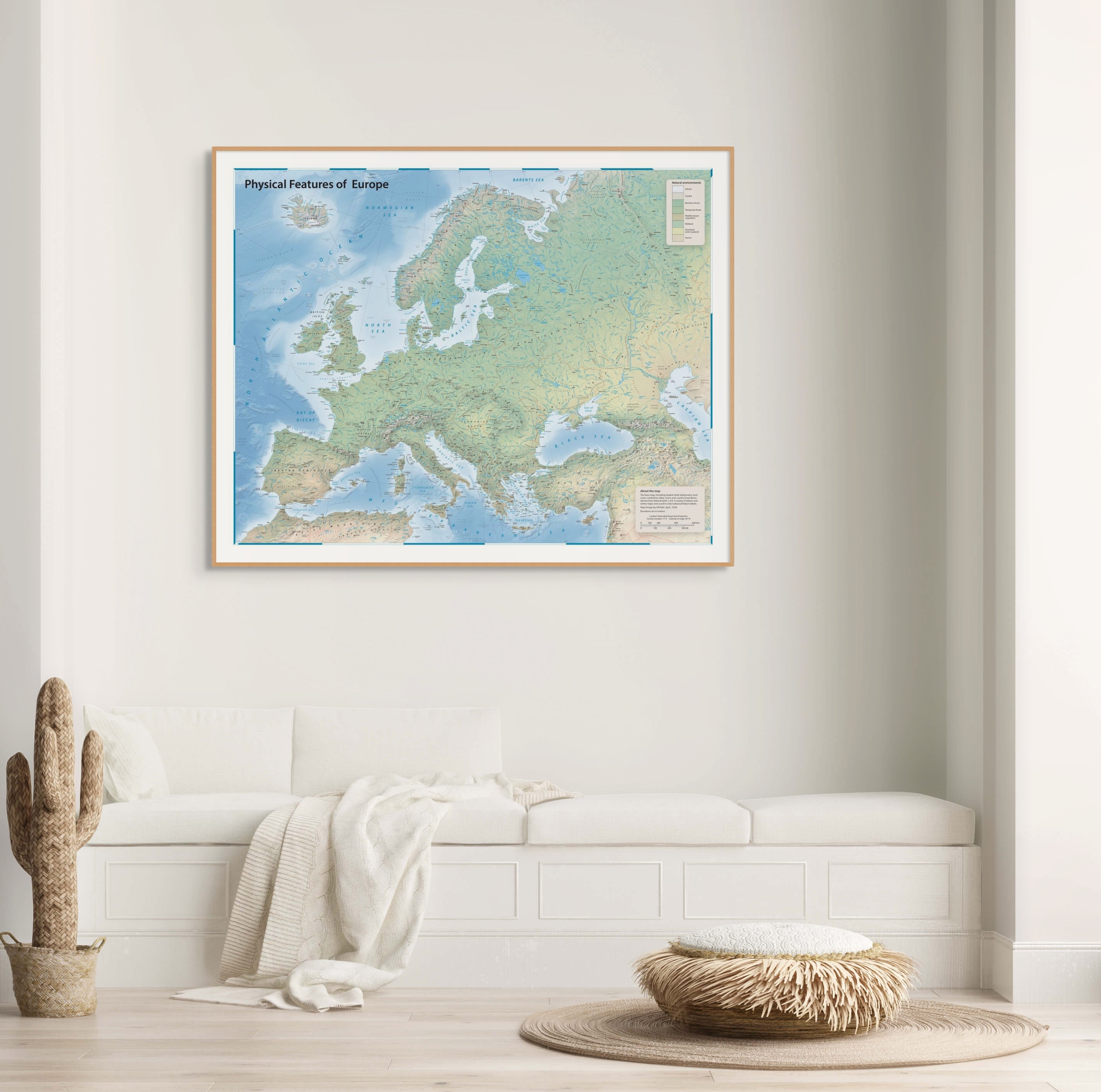 Europa Landkarte | Physische Landkarte Europas | Moderne Kartographie | Giclée-Druck
