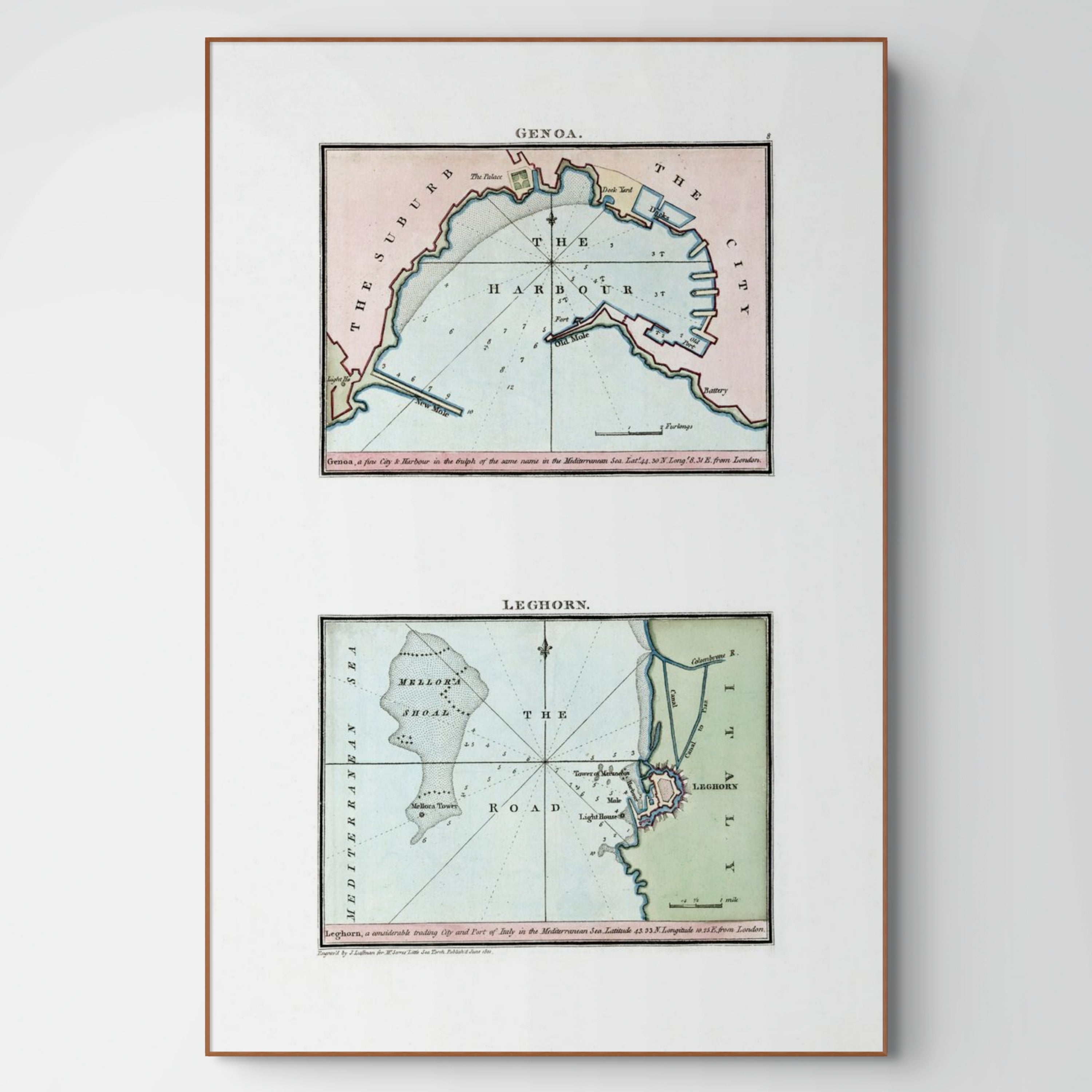 Seekarten-Atlas | Genua | Livorno | Karte von 1801 | Giclée Druck