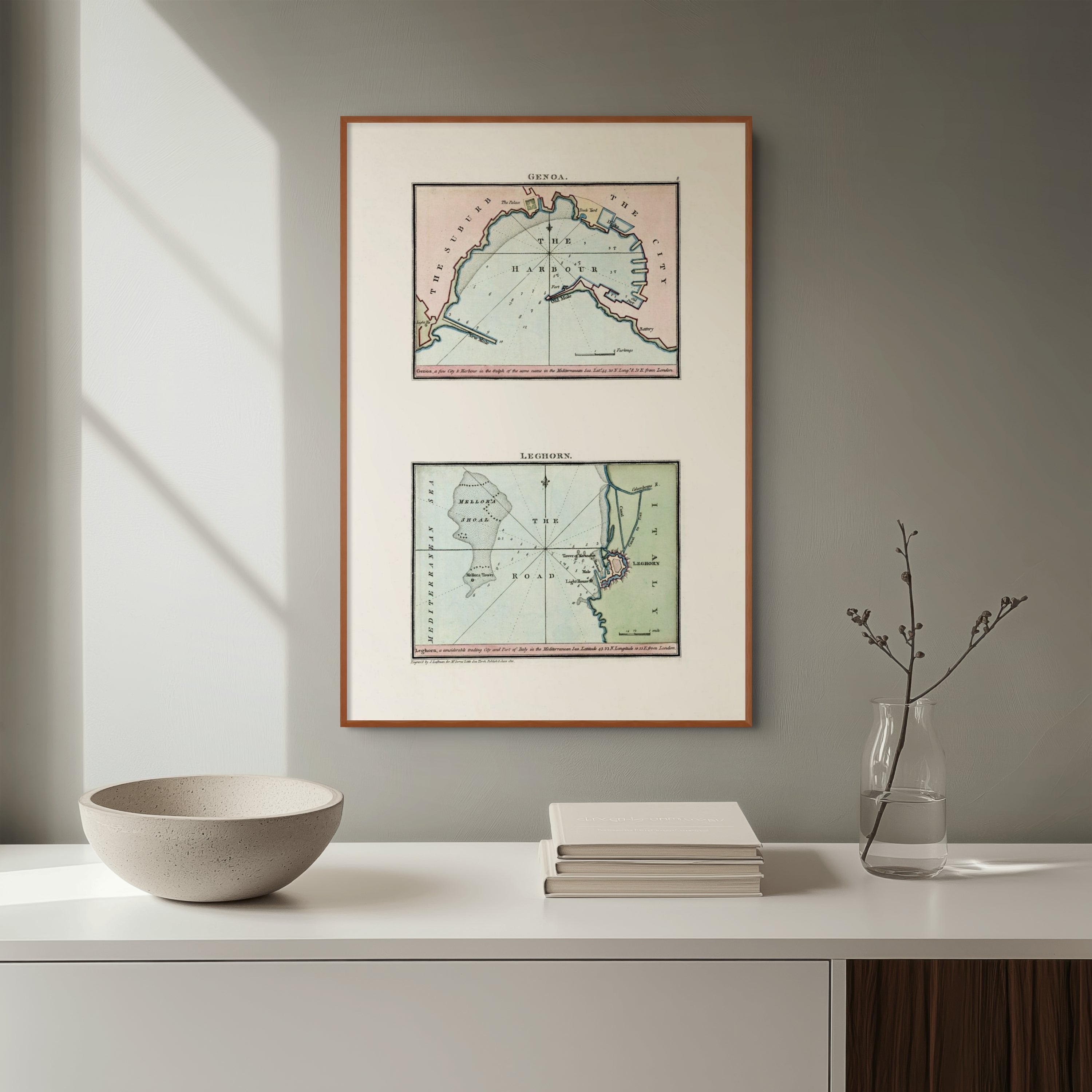 Seekarten-Atlas | Genua | Livorno | Karte von 1801 | Giclée Druck