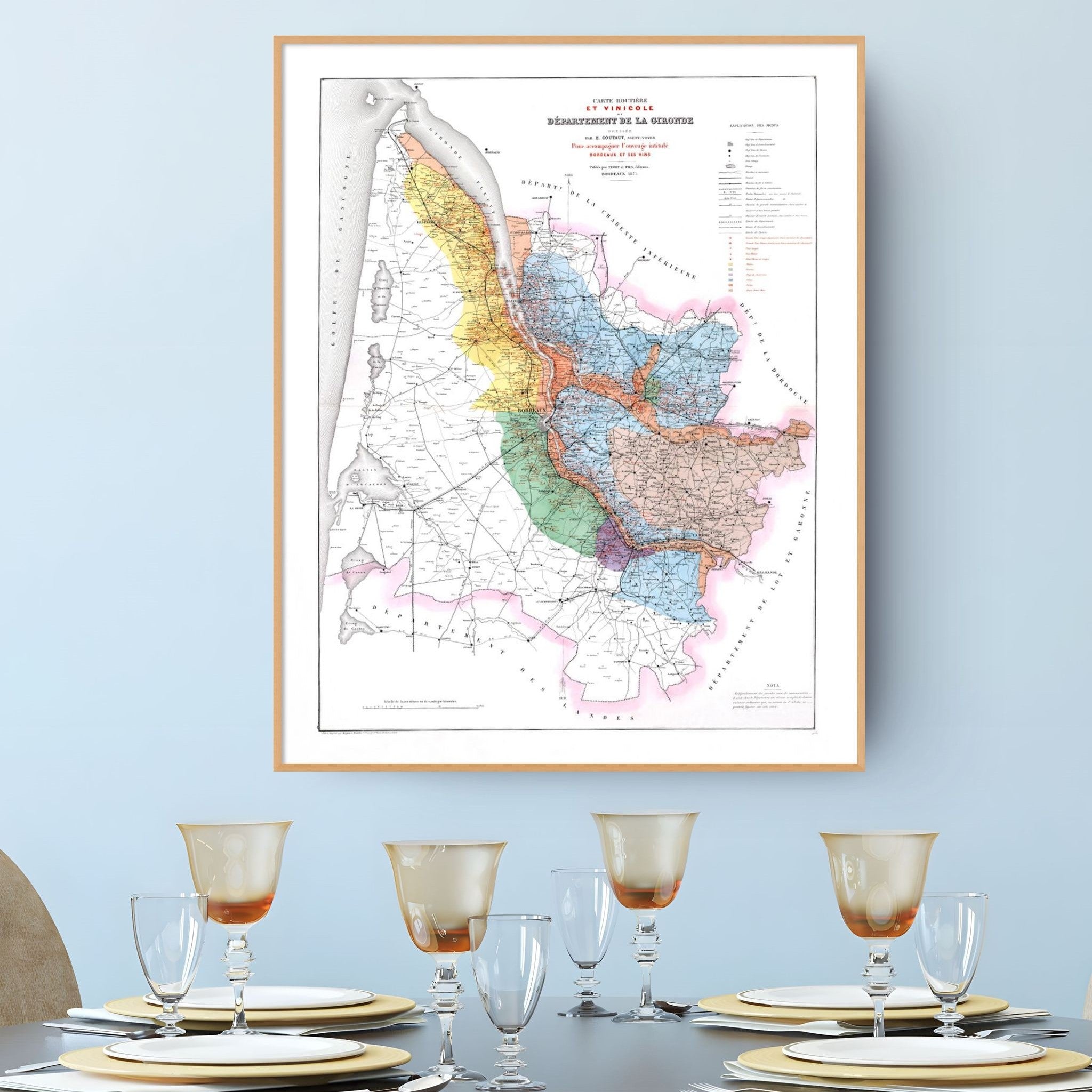 Bordeaux | Gironde| Frankreich | Weinbau | Weingüter | Karte von 1876 | Vintage Map