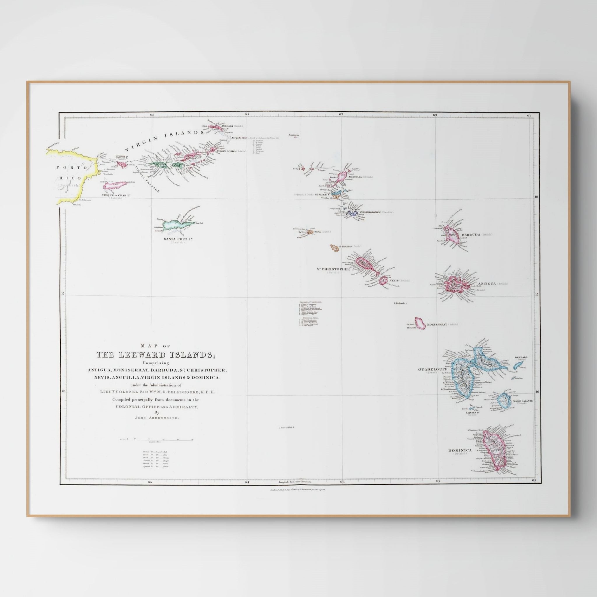 Leeward-Inseln | Karibik | Karte von 1858 | Giclée Druck