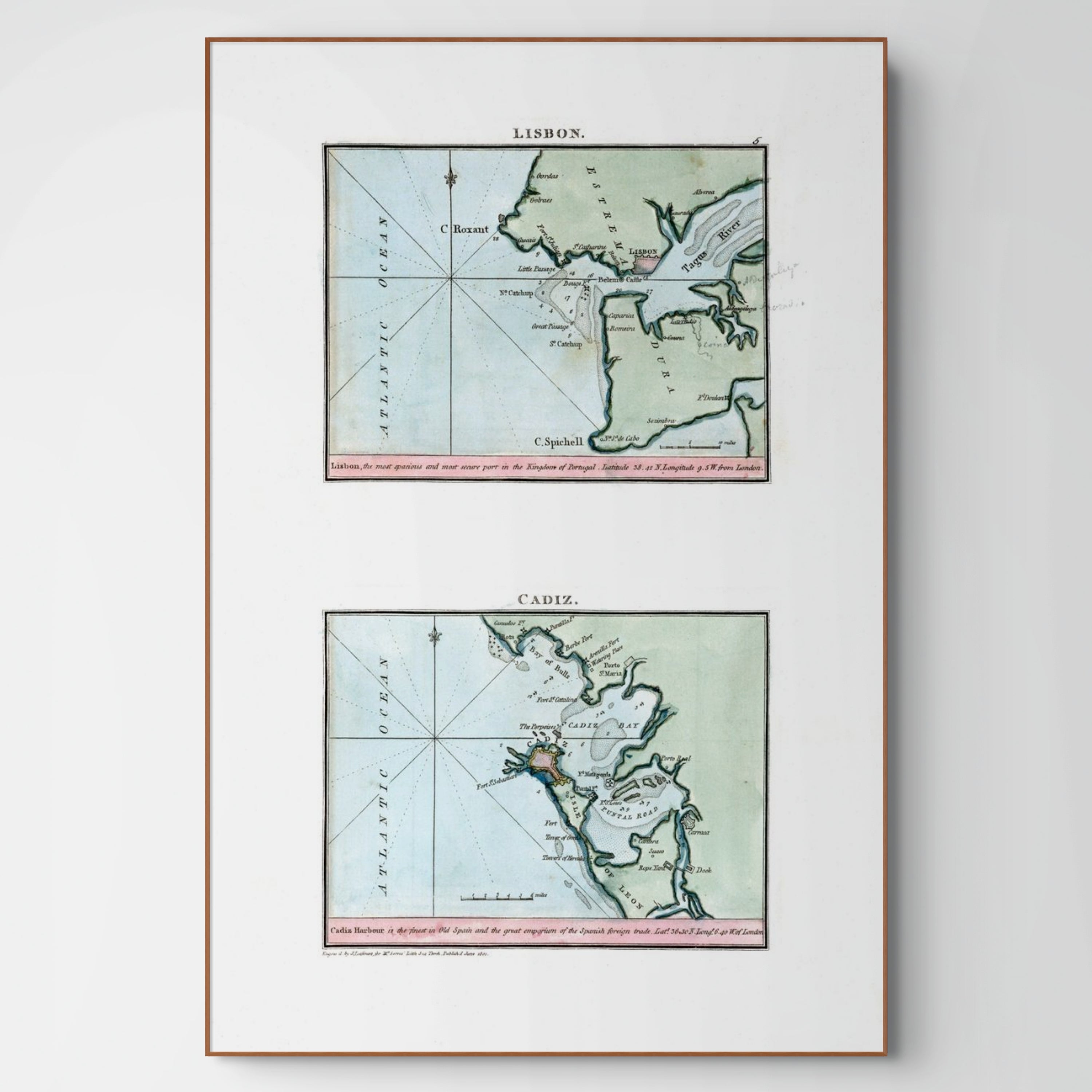Seekarten-Atlas | Lissabon | Cadiz | Karte von 1801 | Giclée Druck