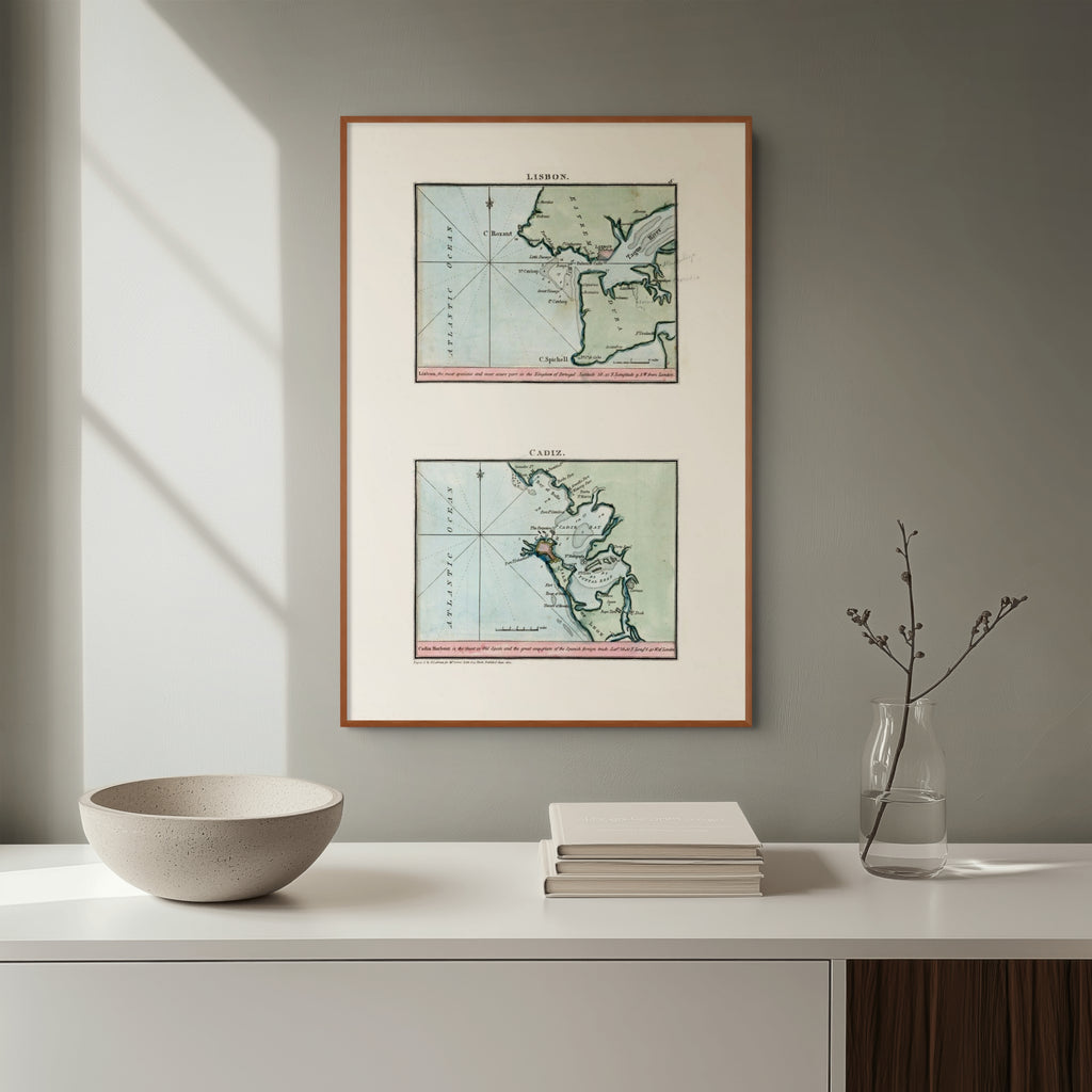 Seekarten-Atlas | Lissabon | Cadiz | Karte von 1801 | Giclée Druck
