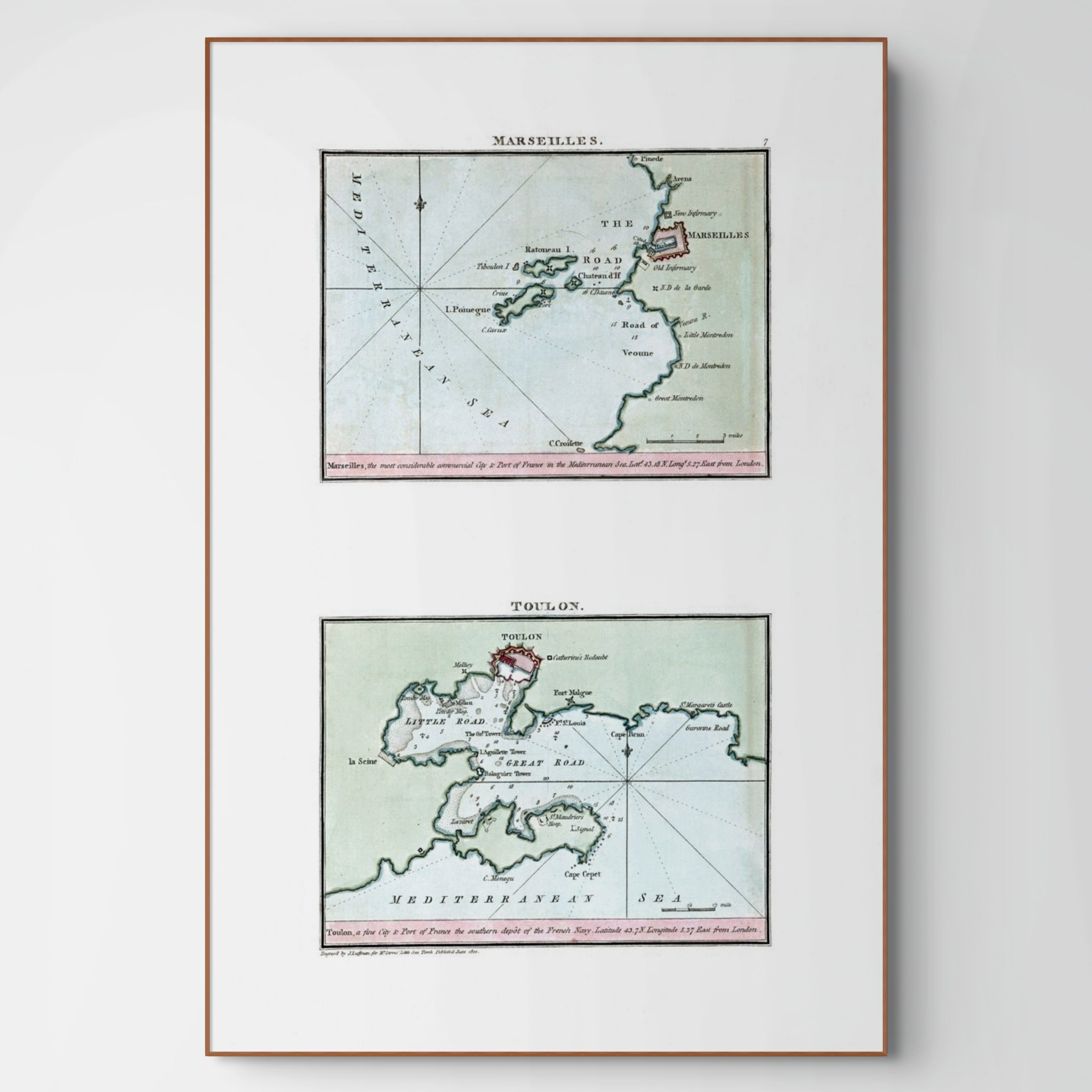 Seekarten-Atlas | Marseille | Toulon | Karte von 1801 | Giclée Druck