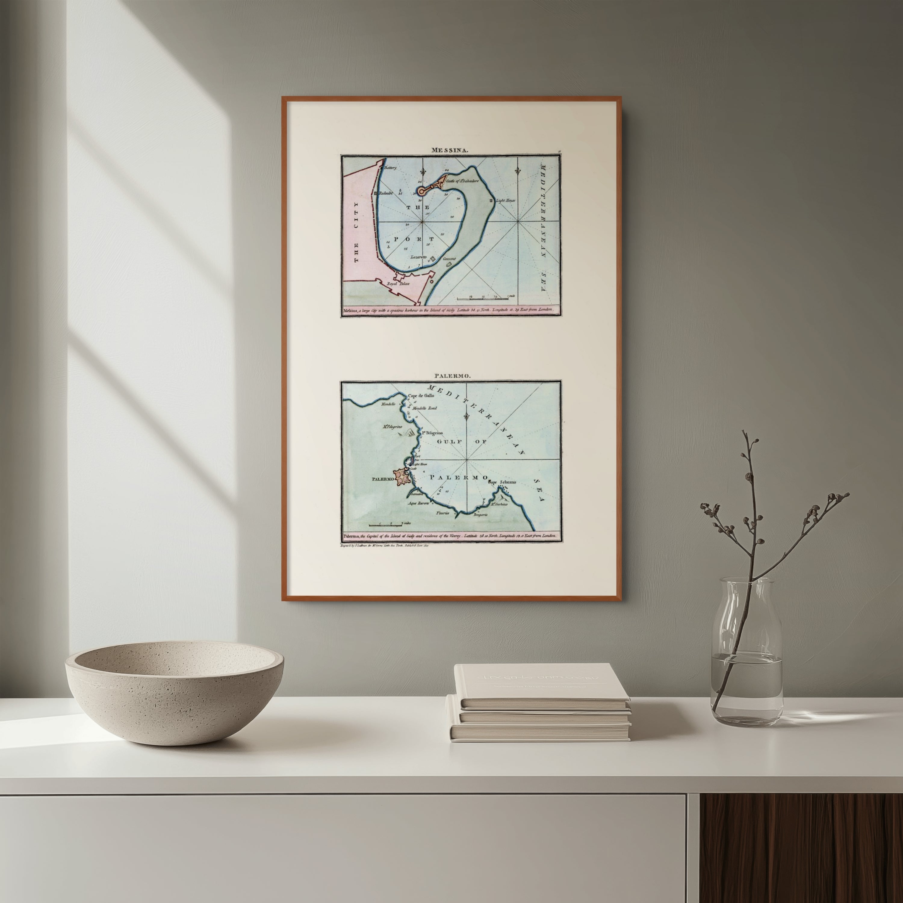 Seekarten-Atlas | Messina | Palermo | Karte von 1801 | Giclée Druck