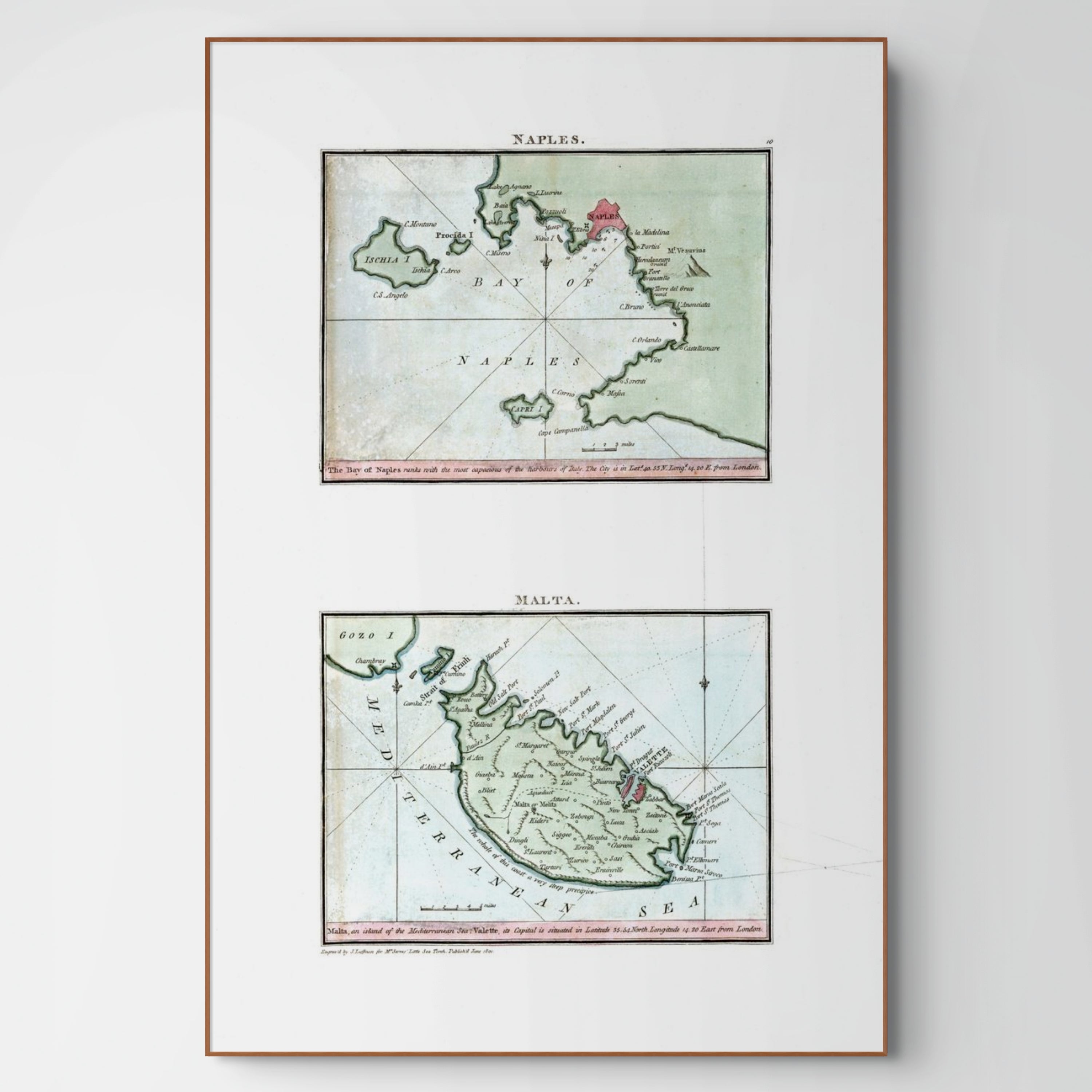 Seekarten-Atlas | Neapel | Malta | Karte von 1801 | Giclée Druck