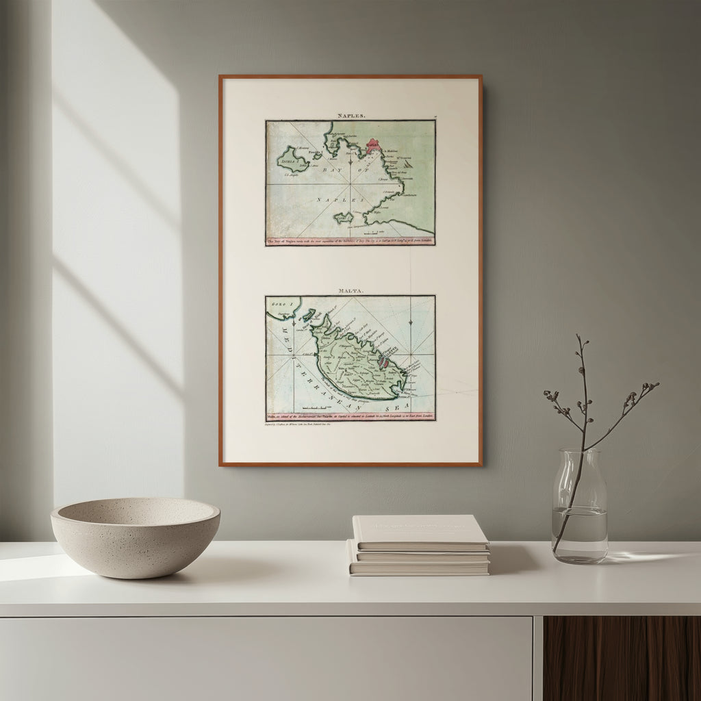 Seekarten-Atlas | Neapel | Malta | Karte von 1801 | Giclée Druck