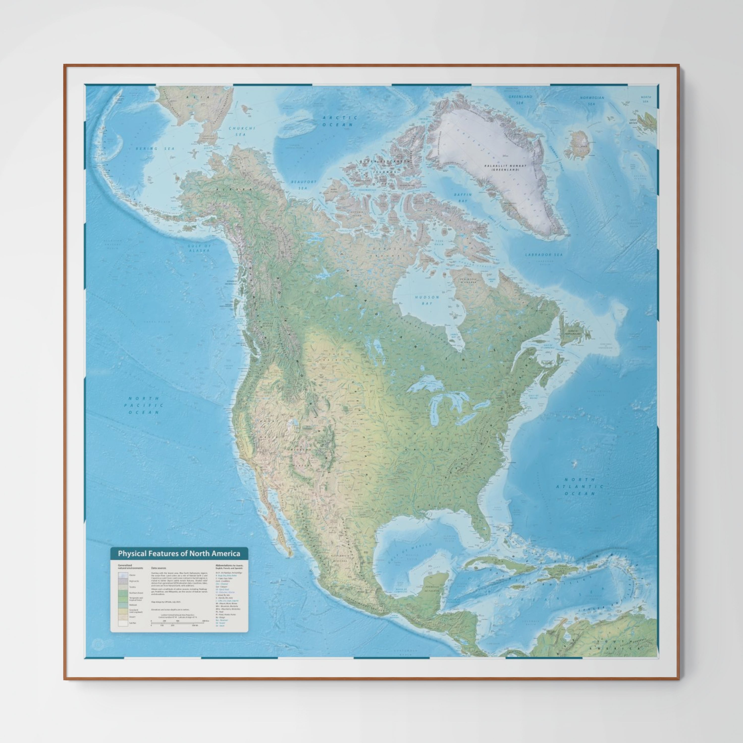 Nordamerika-Karte | 2025 | Giclée-Druck | Physische Karte Nordamerikas