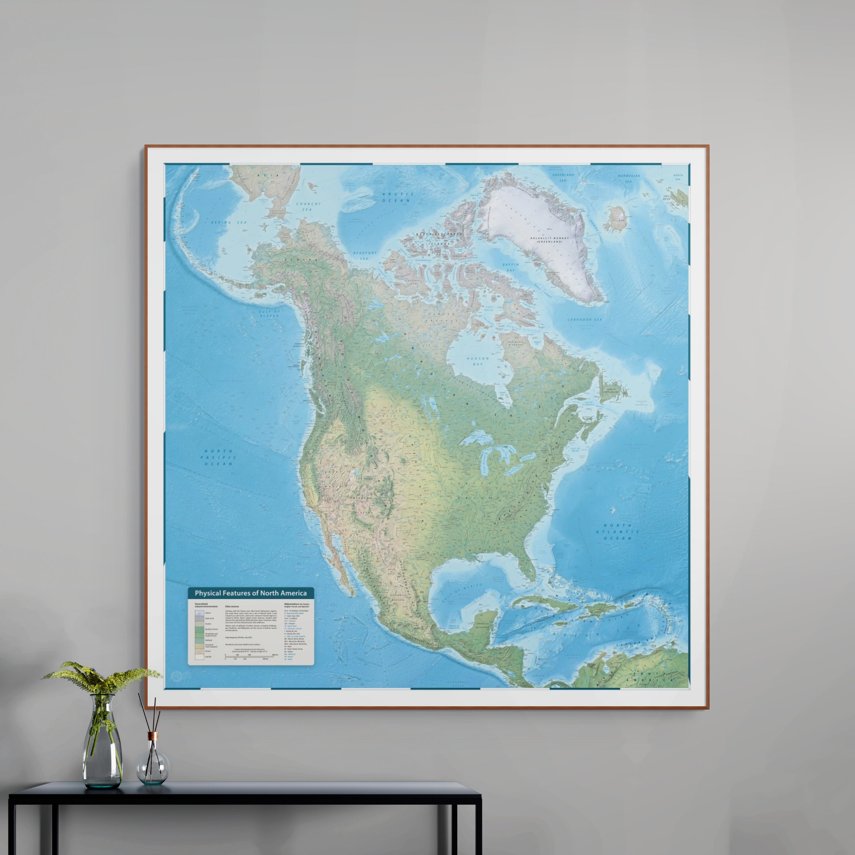 Nordamerika-Karte | 2025 | Giclée-Druck | Physische Karte Nordamerikas