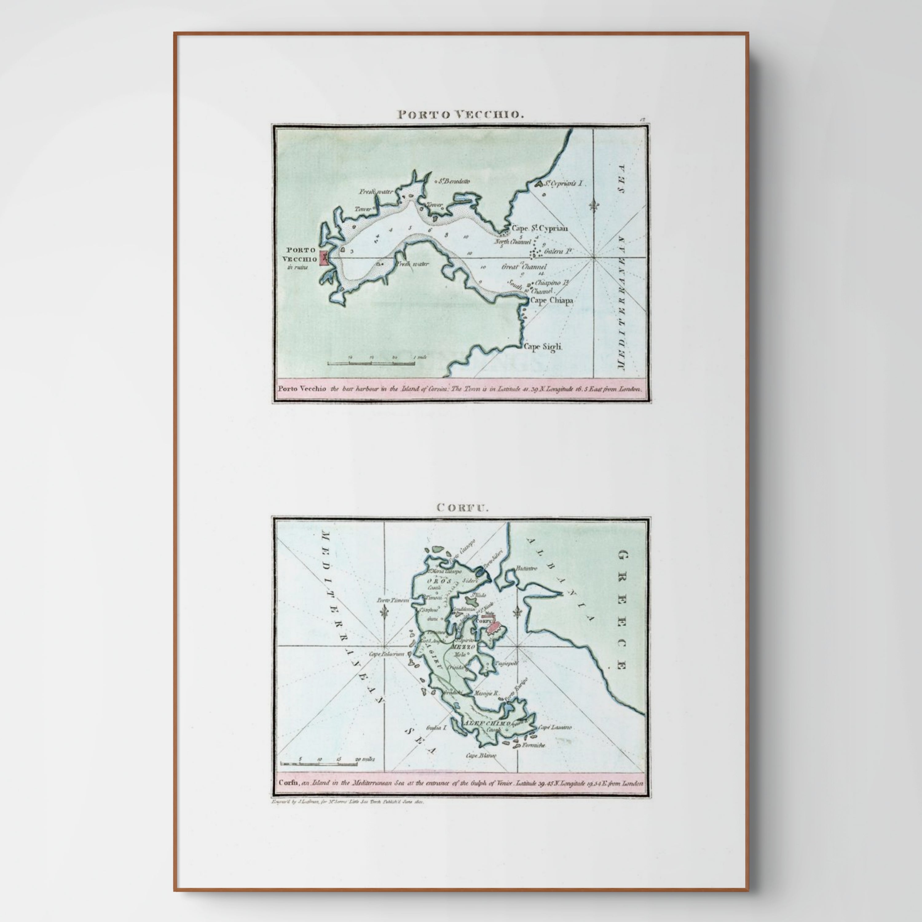 Seekarten-Atlas | Porto Vecchio | Korfu | Karte von 1801 | Giclée Druck
