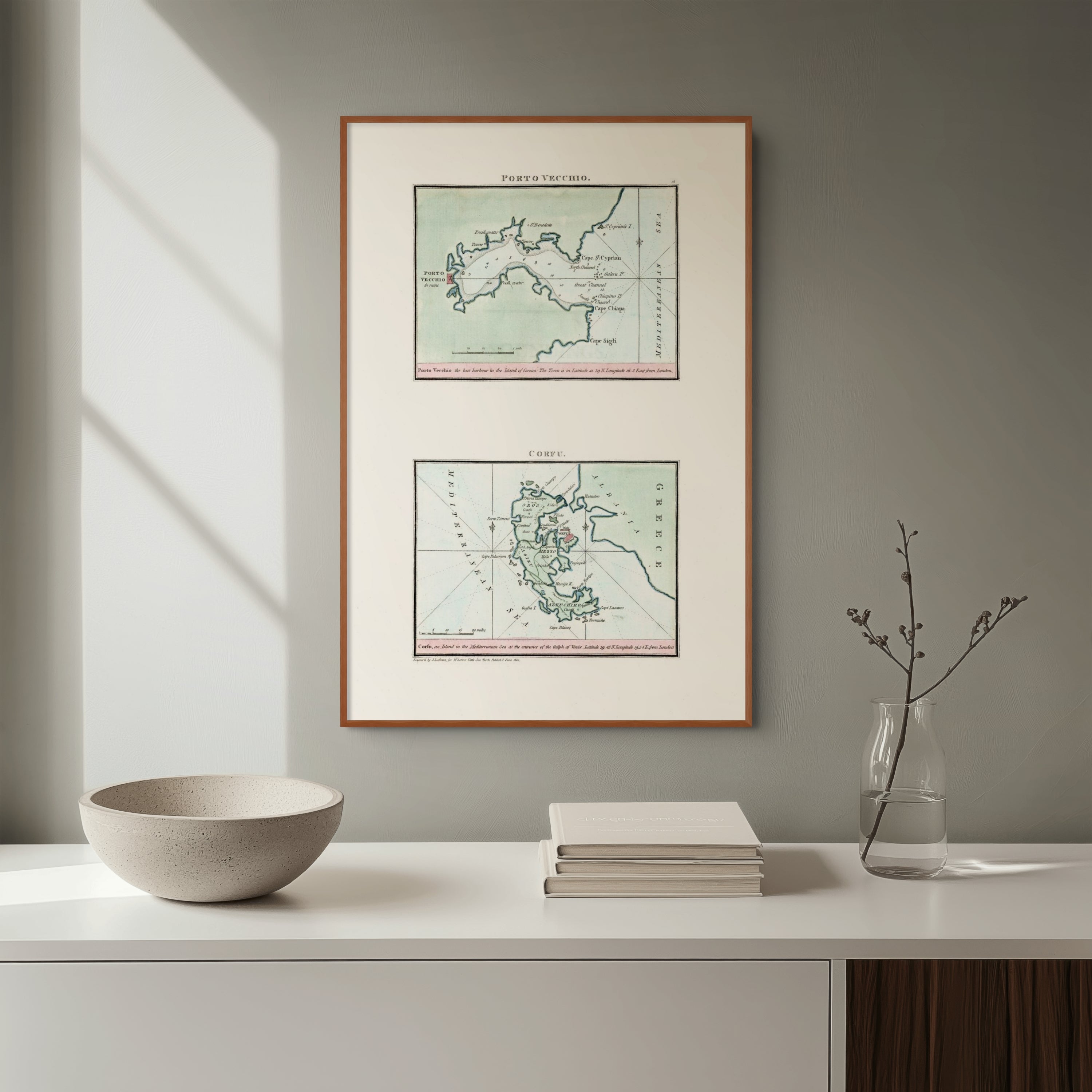 Seekarten-Atlas | Porto Vecchio | Korfu | Karte von 1801 | Giclée Druck