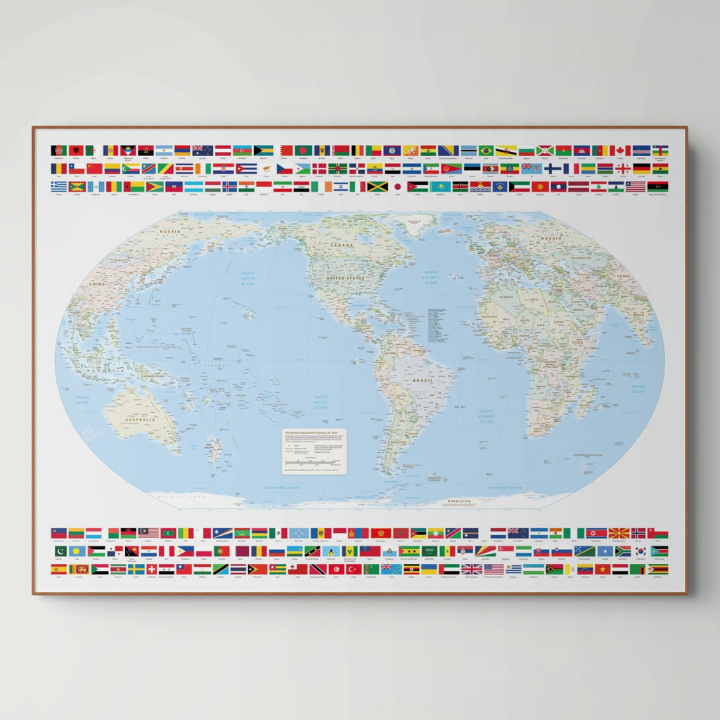 Political world map, 90 Degrees West Meridian America, Equal Earth Projection, World, Map, Earth, Poster, Cartography