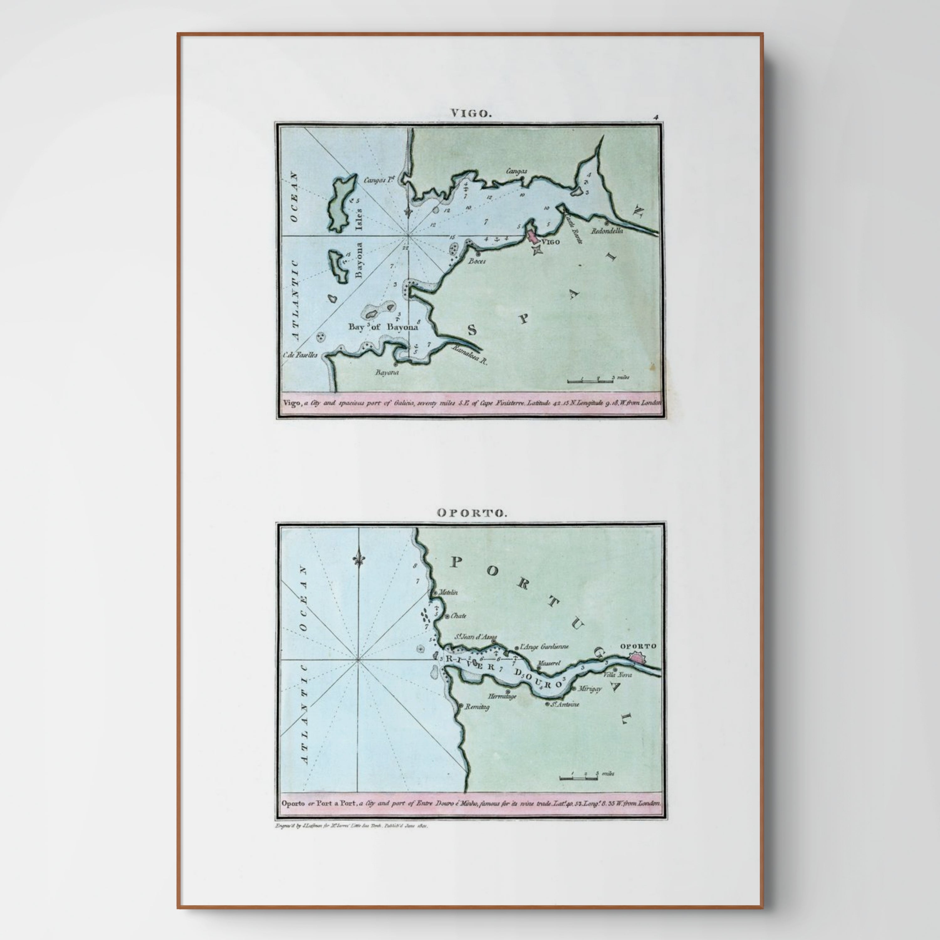 Seekarten-Atlas | Vigo | Oporto | Karte von 1801 | Giclée Druck