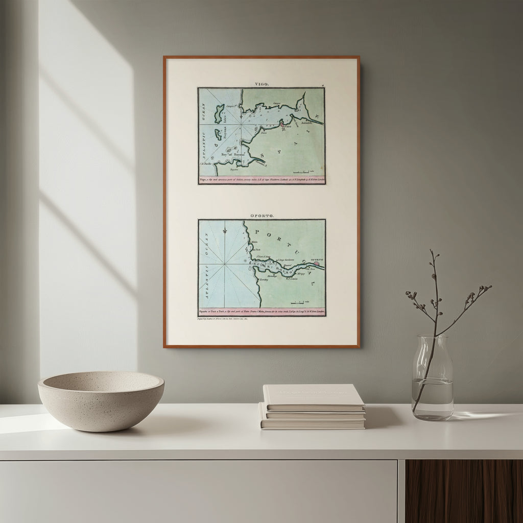 Seekarten-Atlas | Vigo | Oporto | Karte von 1801 | Giclée Druck