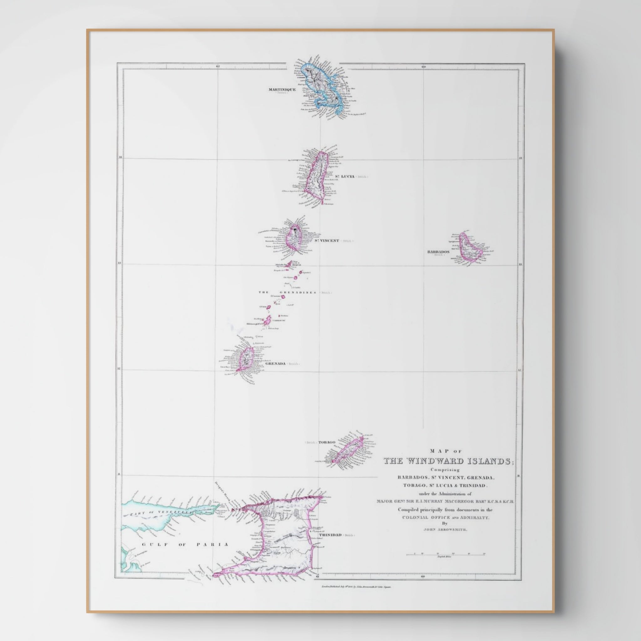 Windward-Inseln | Karibik | Karte von 1842 | Giclée Druck