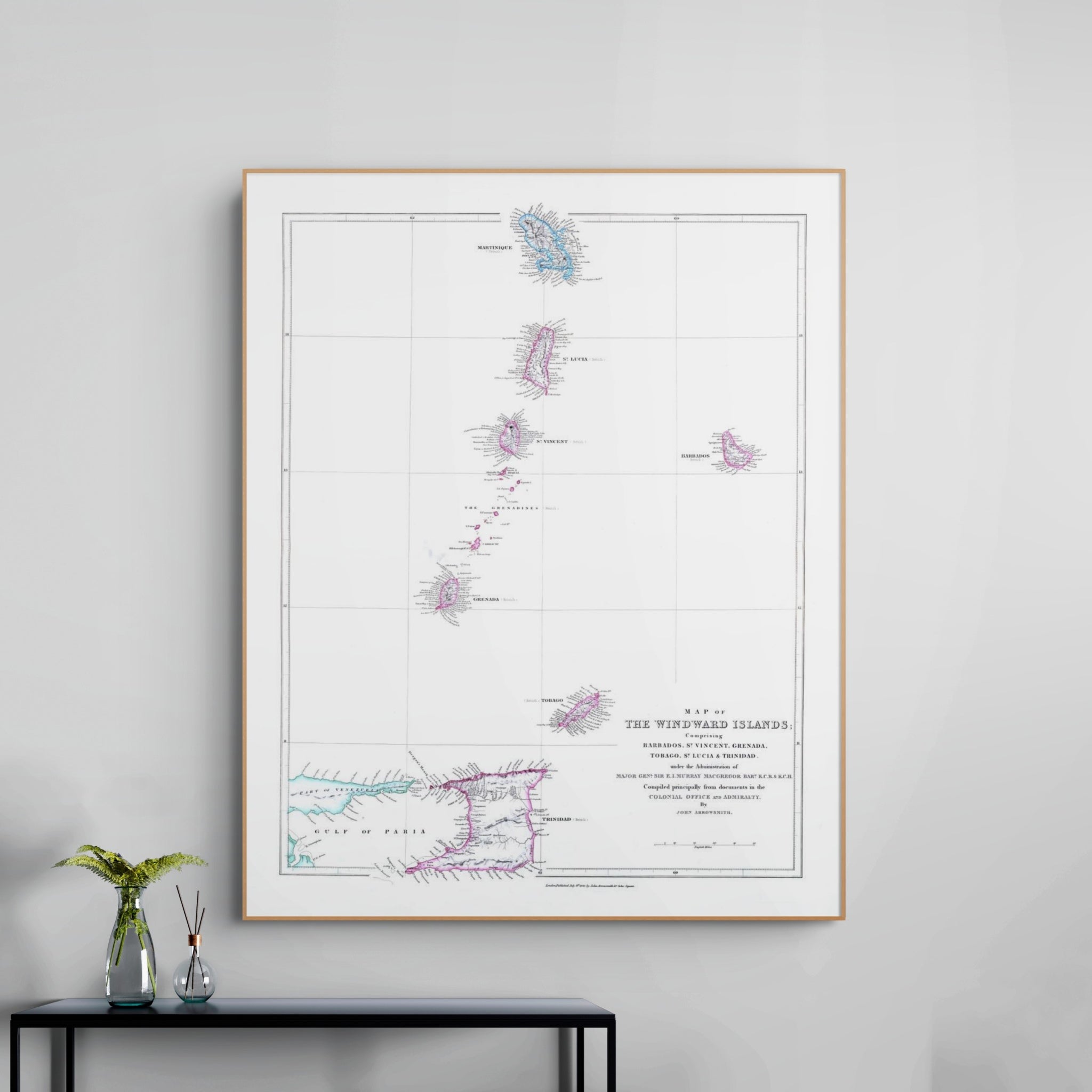 Windward-Inseln | Karibik | Karte von 1842 | Giclée Druck